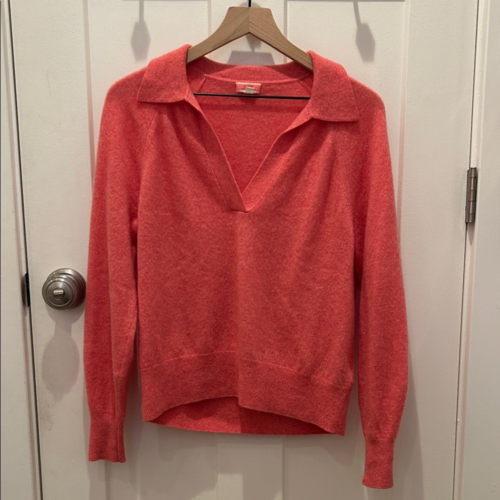 J. Crew 100% Cashmere V-Neck Sweater Bright Pink